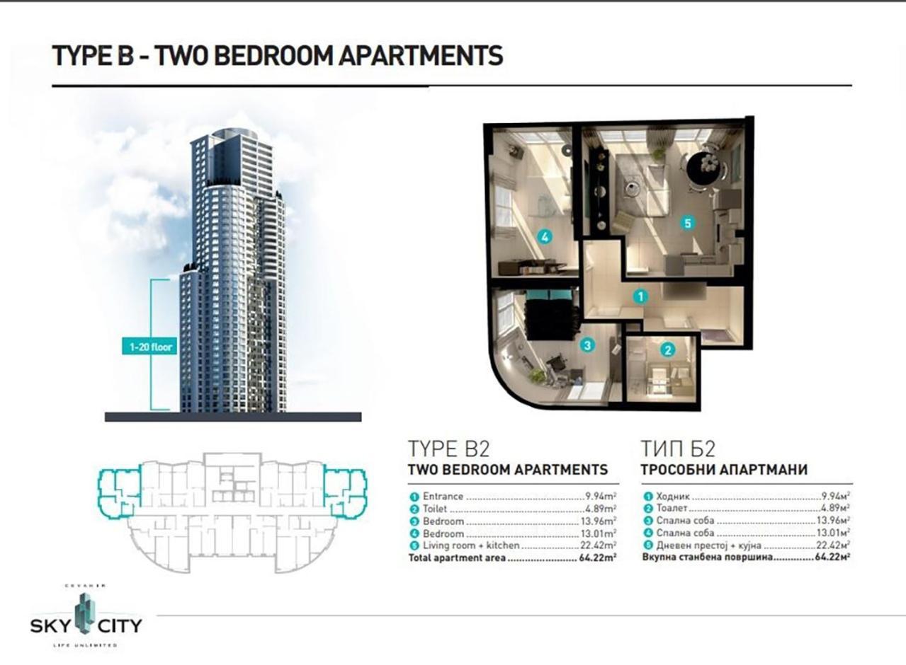 18Th & 16H Floor Secure Luxury Condos With Pool & Fitness Included In Price Skopje Exteriér fotografie